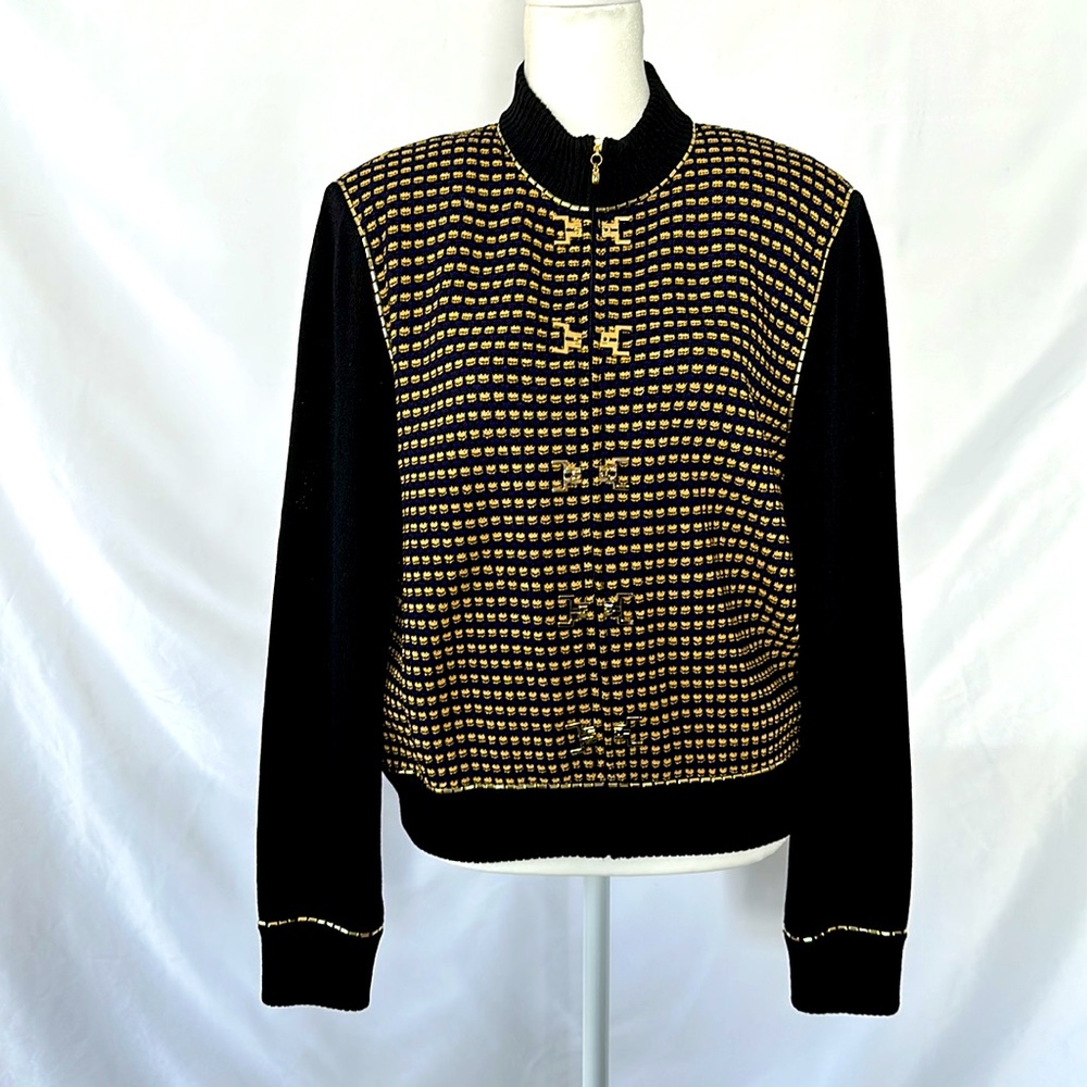 St. John Collection Vintage Sweater Cardigan Black and Gold